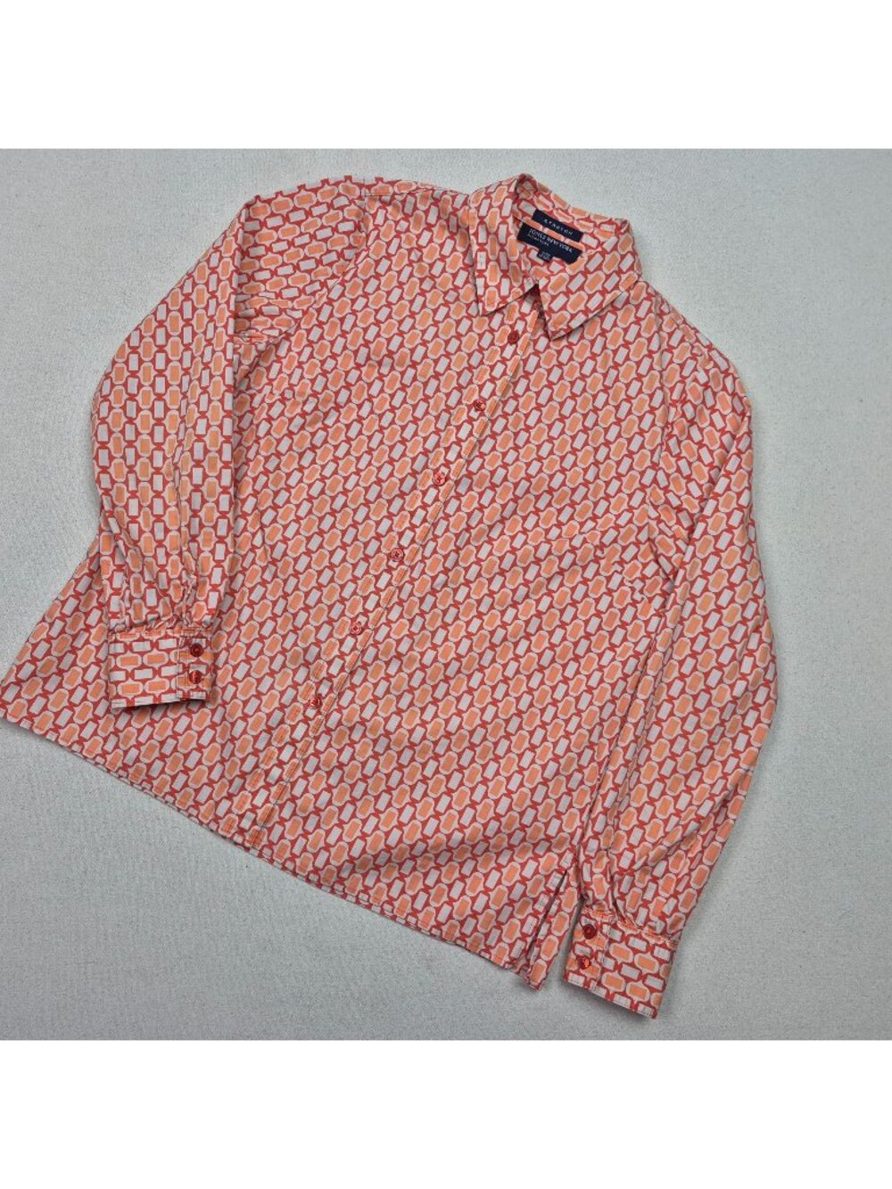 Jones New York Men's MCM Art Deco Long Sleeve Button Up Red/Org/White Shirt Sz S